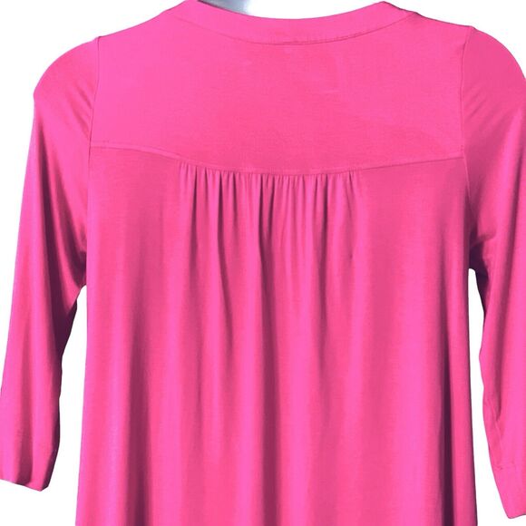 Soft Surroundings Tunic Top Medium Split V Neck Fuchsia Pink Pockets 3/4 Sleeve - Picture 7 of 8
